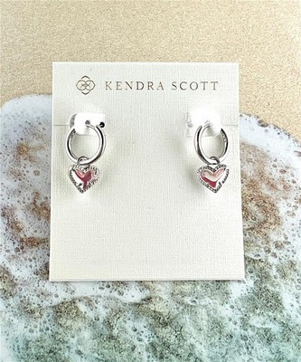 NEW Kendra Scott Ari Heart Dichroic Huggie Silver Earrings