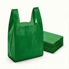 Green Reusable Plastic Vest Carrier Bags 13" x 19" x 23" For Grocery Retail