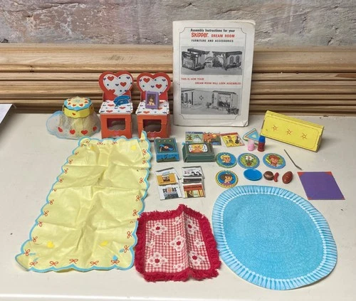 Vintage Barbie Skipper Dream Home Accessories & Book Chairs Rug Albums 1964