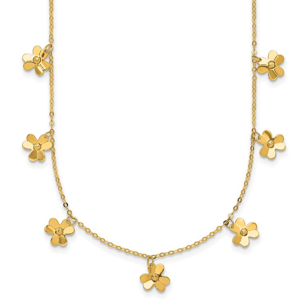 14k Yellow Gold Polished Seven Dangle 3 Leaf Clovers Necklace 16