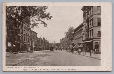 Genesee Street Looking East Auburn New York Postcard