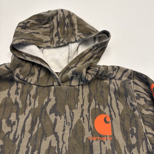 Carhartt Pullover Camo Hoodie Youth's Size Small (8-10) Sweatshirt Green Orange - Picture 2 of 10