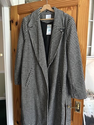 Black and White Houndstooth / Dog Tooth Wrap Tie Coat, Primark Size 20 RRP £35
