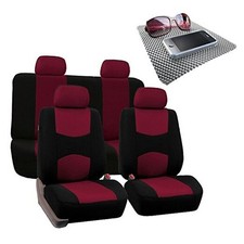  Bright Flat Cloth Car Seat Covers/Black- Fit Most Car, Full Set Burgundy