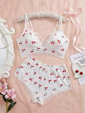  Womens Plus Size Floral Lace Scalloped Trim Sexy-Lingerie Set Bra Panty Set