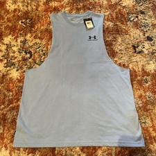 New Under Armour Left Chest Cut Off Tank Top Mens M Blue Performance Wear