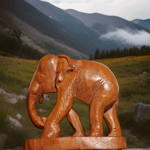 Vintage Hand Carved Teak Wood Elephant Figurine - Mid Century Boho Decor 1970s 