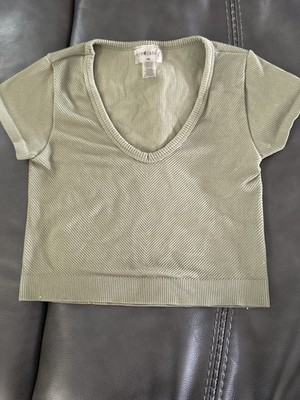 Women's EYE CANDY Cropped Tee Shirt Top  Sage Color Misses XL  Tight Fit
