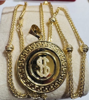 18K 750 Real Fine Gold Ball Chain Dollar Sign$ Necklace 19.8/20  long 8.4g 2.2mm