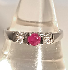 9k White Gold Round Ruby and Diamond Engagement or Dress Ring Size P