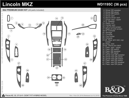 WOOD GRAIN DASH KIT ADD ON FOR LINCOLN MKZ ( matches oem wood) 2017-2020 - Bild 2 von 6