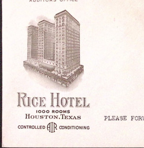 1943 Rice Hotel Houston TX #10 Advertising Cover