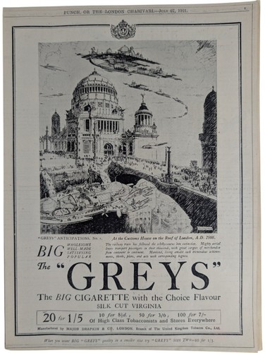 Londres Reino Unido En Año 2500 Cigarrillos Grises Conjunto de 5 Anuncios Impresos 1921 Punch Reino Unido ~8x11" - Imagen 2 de 6
