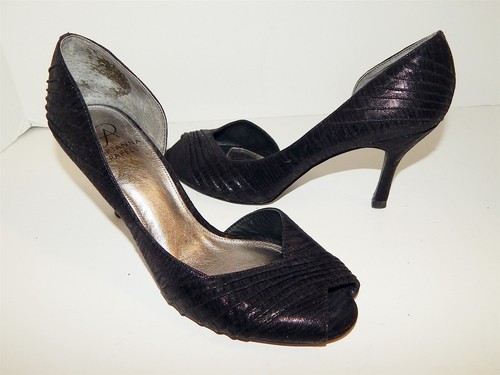 Adrianna Papell 8 M Black Ruched Leather Open Toe Pumps