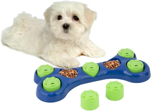 Dog Pet Feeder Bowl Bone Shape Fun Puzzle Treat Slow Feeding Interactive Fun ...