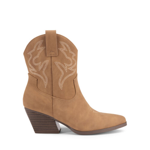 Women Cowboy Cowgirl Boots Western Boots Low Chunky Heel Pointed Toe Booties - Picture 16 of 32
