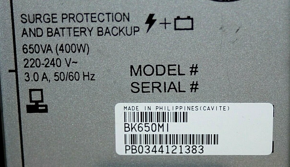 BK650MI / SURGE 保护和电池后 UPS 650伏安 400W 220-240V 3A / APC — 第 2/3 张图片