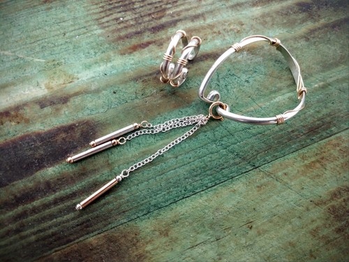 Pendientes únicos y modernistas ~ plata de ley 925 y oro Vermeil 14k ~ VPO - Imagen 3 de 12