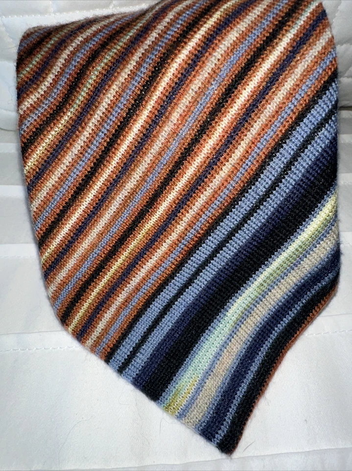 Италия Missoni винтажный галстук 57» шерсти полоски синий коричневый ржавчины зеленый - Изображение 4 из 4