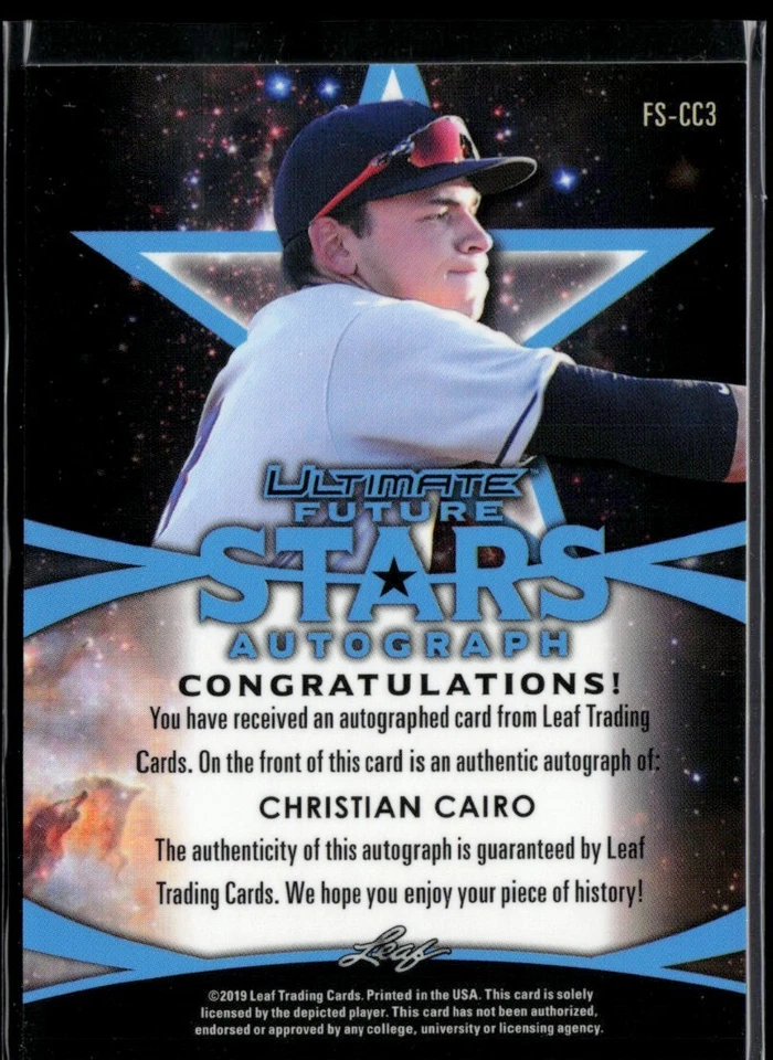 2019 Leaf Ultimate Future Stars Autographs #FS-CC3 Christian Cairo - Image 2 of 2