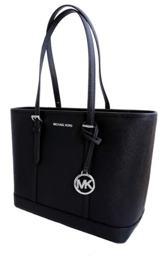 Sac Michael Kors sac à main Jet Set Travel SM TZ Shldr mort noir argent neuf - Photo 3 sur 13