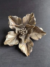 Vintage Poinsettia Flower Sterling Silver Pendant Handcrafted Matte Finish