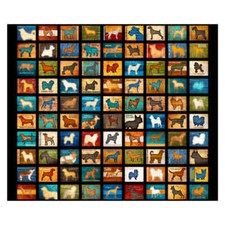 Puppy Dog Breeds Animals Blocks Black Cotton Fabric QT Must Love Dogs 35
