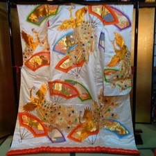 Kimono Irouchikake gold Peacock white crane pure silk from JP