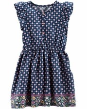 Carter's Toddler Girl's Navy Blue Pink Casual Floral Cap Sleeve Button Dress 5T