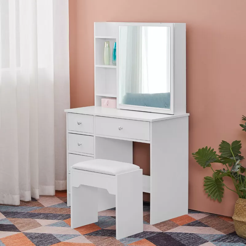 Vanity desk with mirror outlet and drawers