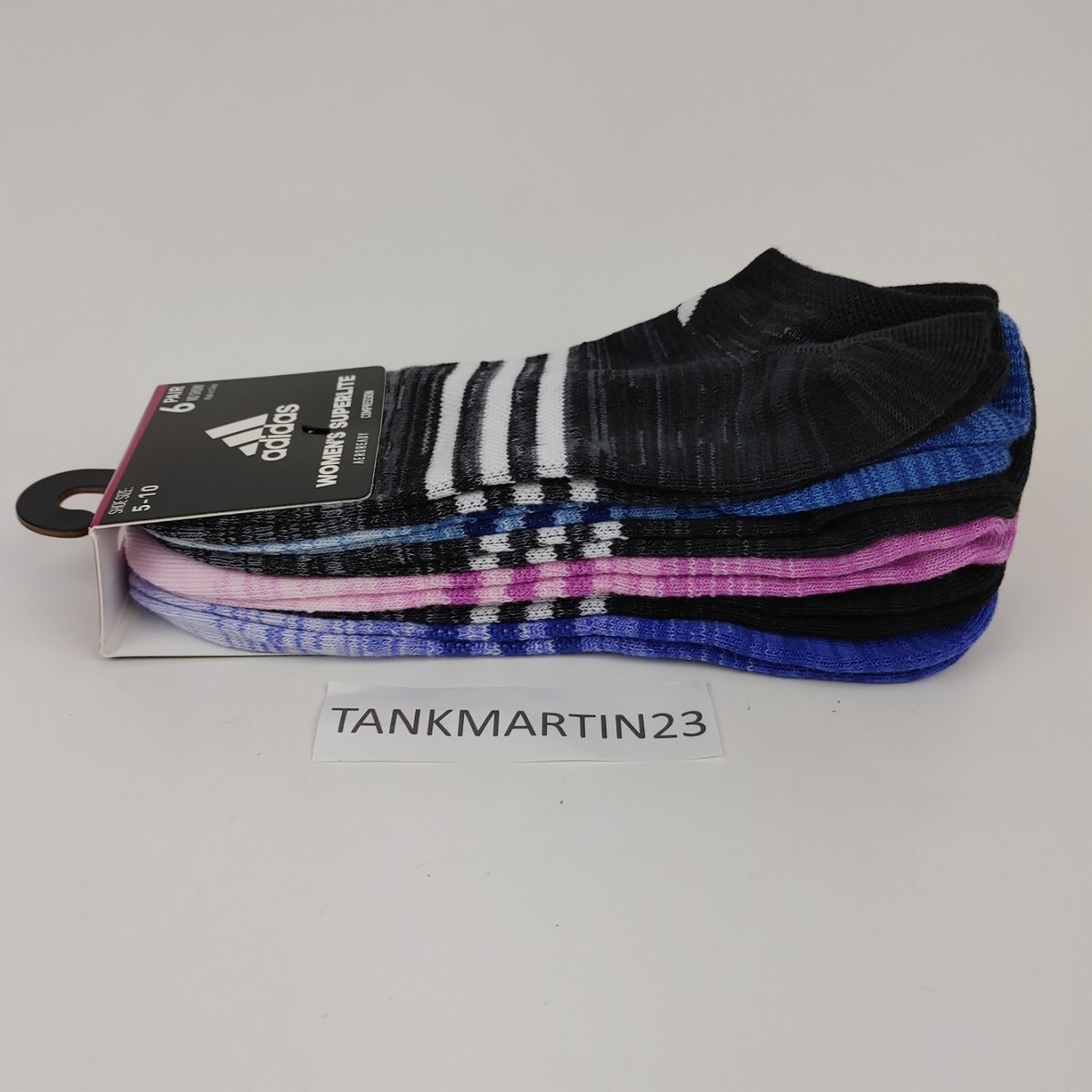 Adidas Women’s No Show 6 Pairs Superlite Socks Black Blue Purple