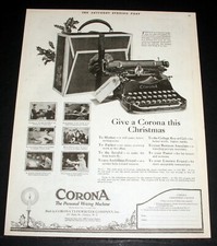 1921 OLD MAGAZINE PRINT AD, CORONA TYPEWRITERS, GIVE A CORONA THIS CHRISTMAS! thumbnail