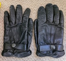 AUTH CHLOE VINTAGE LOGO BUTTON LEATHER GLOVES PREOWNED BLACK SML-MED