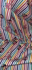 White Multicoloured Striped Minnie Mouse 100% Cotton Fabric 58'' PRICE PER METER