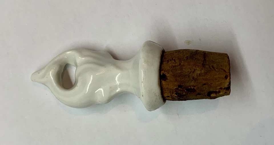 ✨Bouchon bouteille ancien Céramique émaillée Blanche et Liège✨ - Photo 2/4