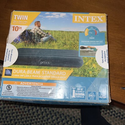 INTEX Twin Standard Durabeam Standard Airbed 10 inch Height Camping Air Mattress