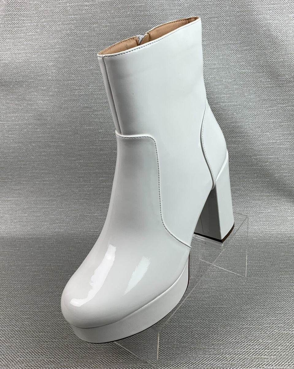 Block Heel Platform Booties White Avril Platform Ankle Boots Bone
