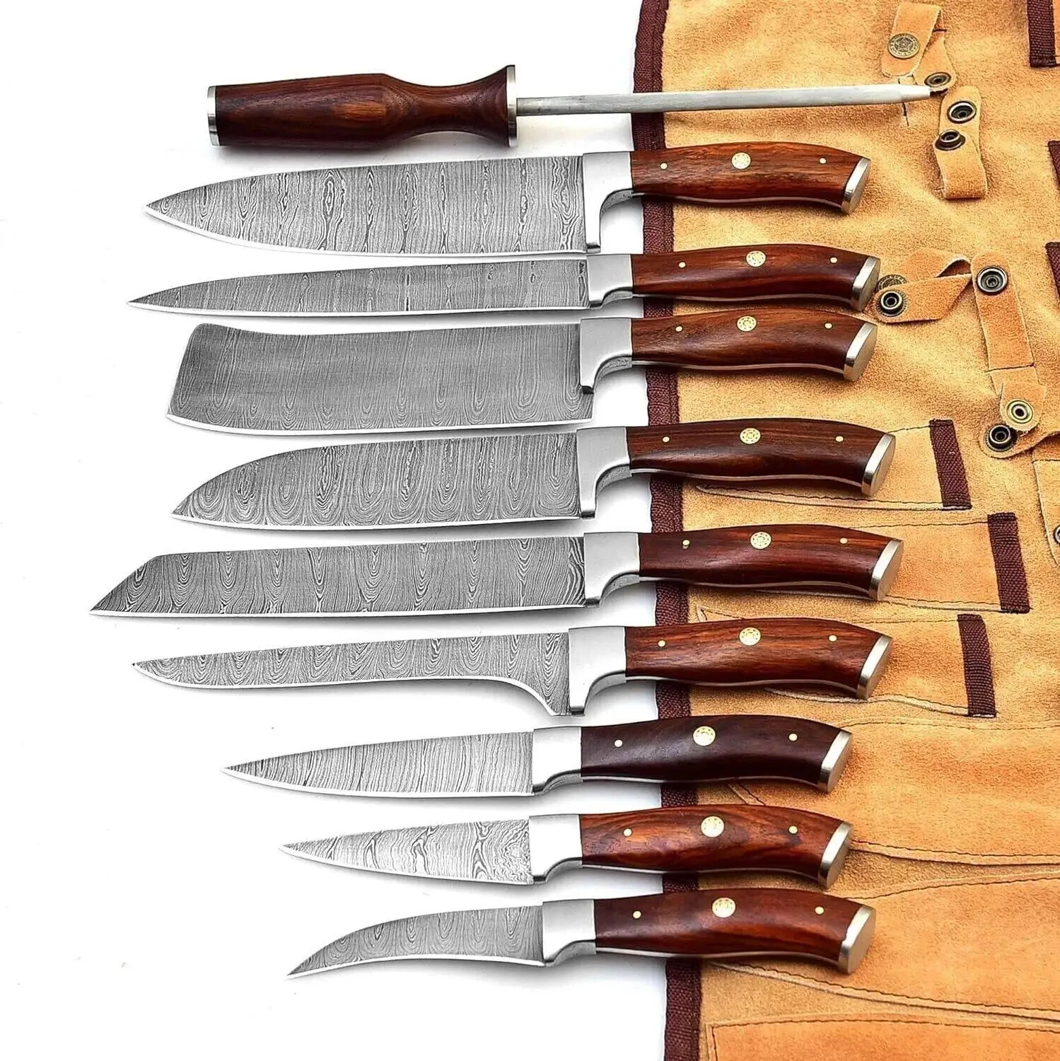 UBR CUSTOM HANDMADE DAMASCUS STEEL PROFESSIONAL KITCHEN CHEF KNIFE SET