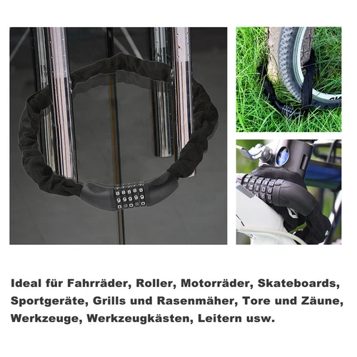 Fahrradschloß Zahlenschloss Schloss 90cm Ø6mm Ketten-Schloss Motorradschloß NEU - Bild 3 von 12
