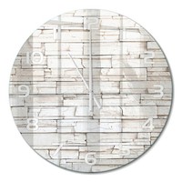 Runde Wanduhr Glasuhr Aus GehäRtetem Glas WeißE Steinmauer WeißE Zeiger Fi60 Cm