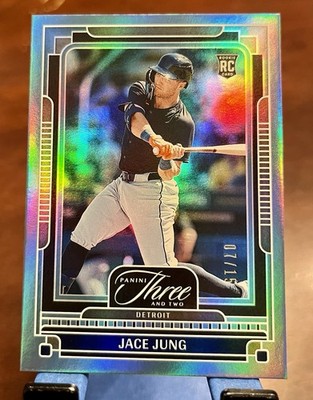 2025 PANINI THREE AND TWO 91 JACE JUNG RC HOLO BLUE /15! 