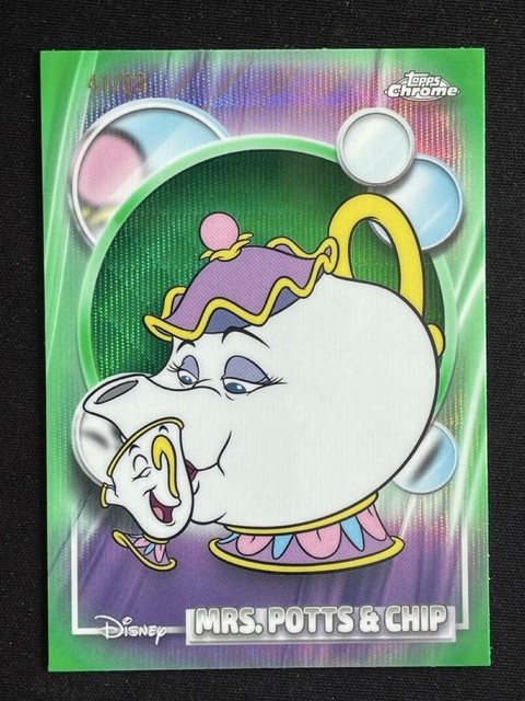Mrs. Potts & Chip 2026 Topps Chrome Disney Green Wave Refractor /99 #38