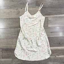 Y2K Gilligan OMalley Floral Satin Chemise Ivory Slip Babydoll Nightgown Sz Small