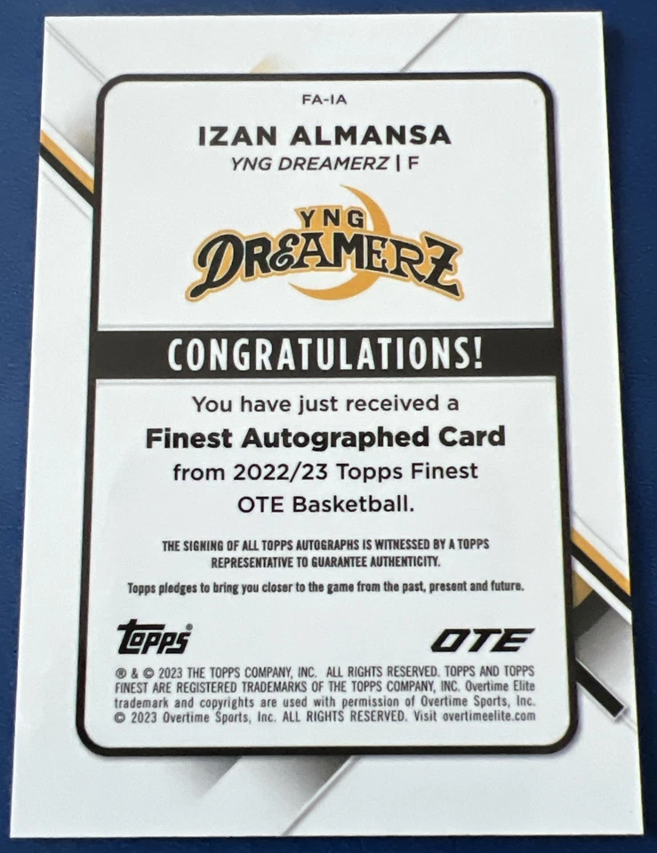 2022-23 Topps Finest OTE Orange Raywave Auto Refractor Izan Almansa 12/25 - Image 2 of 2