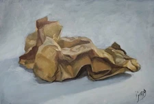 Original Oil Painting Brown Paper Bag Still Life  Signed