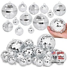 26 Pcs Mirror Disco Ball Hanging Ornaments Silver Glass Decor 70s Disco Party