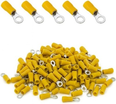 6 Bolt Ring Terminals, Insulated Electrical Crimp  100pcs 12-10ga Yellow