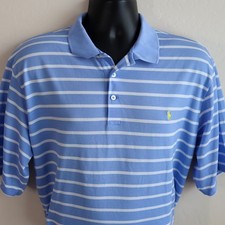 Polo by Ralph Lauren Golf Fit Polo Shirt Mens L Blue White Striped Short Sleeve