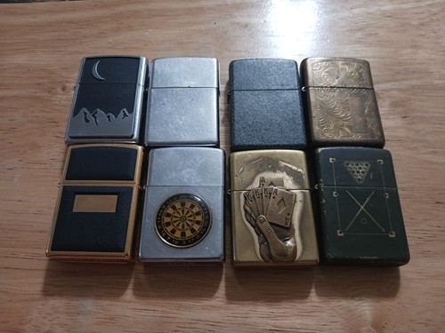 VINTAGE LOT OF 8 ZIPPO Lighters USED Pre-owned 4 Need Flints Free Shipping