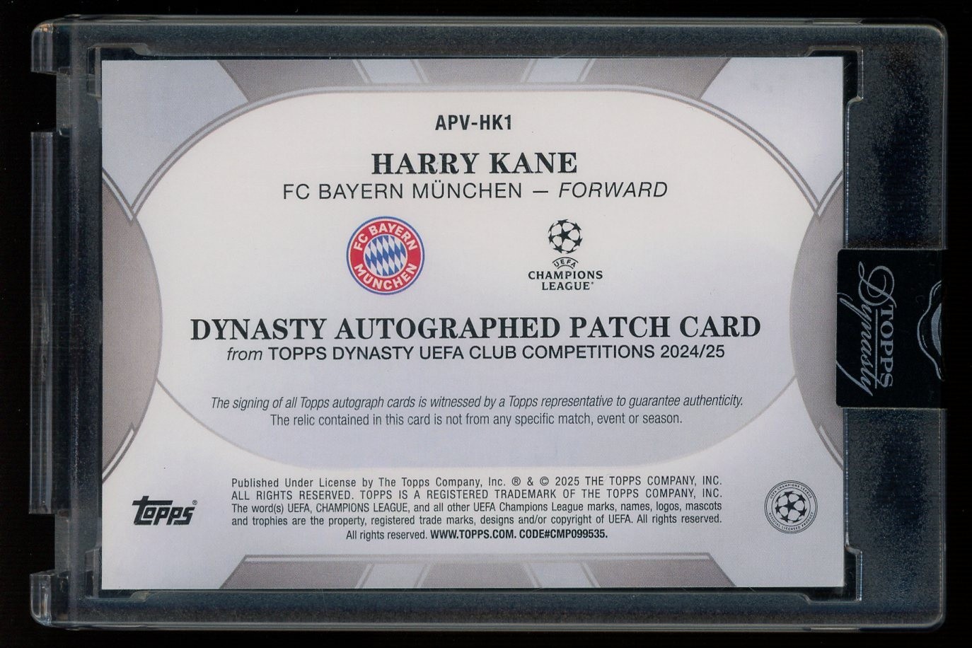 2024-25 Topps Dynasty UCC Soccer Harry Kane Patch ON CARD AUTO 3/5 view 2
